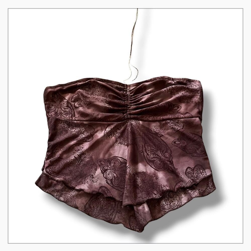 Romwe Y2K Brown Paisley Mesh Strapless Tube Top
